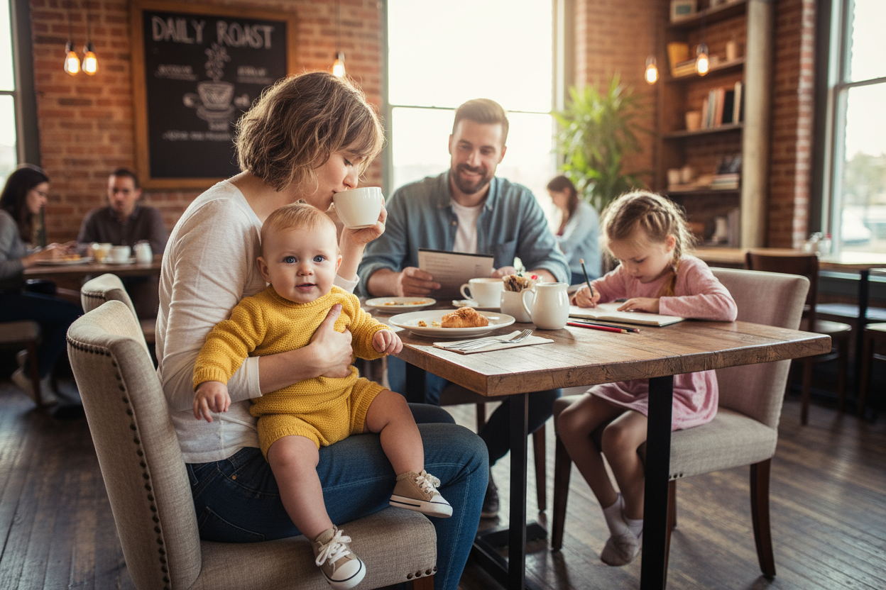 Familie på reise uten barnestol til det minste barnet